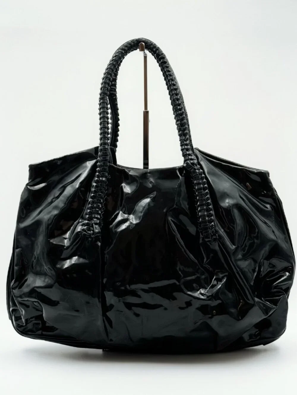 Salvatore Ferragamo Black Patent Leather Large Tote Shoulder Bag